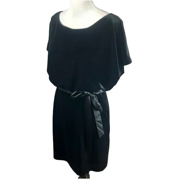 White House Black Market Dress Women's Size 6 Velvet Satin Belt Flutter Sleeves - Picture 2 of 13